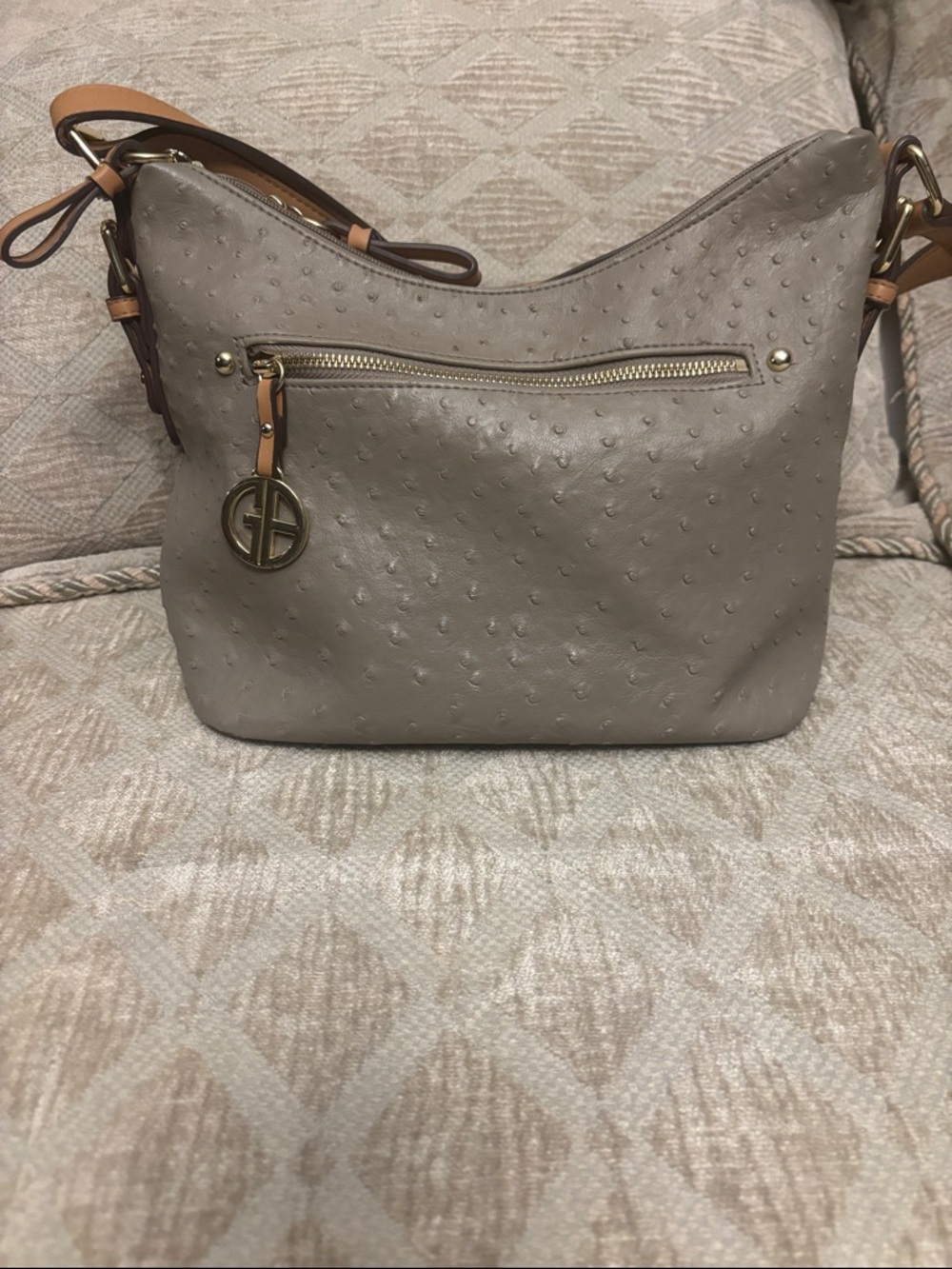 Neutral Taupe Shoulder Bag with Gold Charm Accent by Gianni Bernini